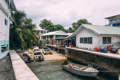 Boats in dockway, Fakaofo, Tokelau