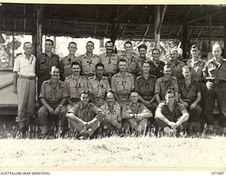 LAE, NEW GUINEA. 1944-04-02. PERSONNEL OF G. BRANCH AND I BRANCH, HEADQUARTERS LAE BASE SUB AREA. IDENTIFIED PERSONNEL ARE: LANCE CORPORAL R. CORDAI (2); SX26121 SERGEANT C.F. MAY (3); CORPORAL A. ..