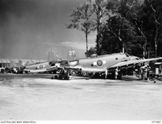 GROUND STAFF PERSONNEL OF NO. 30 SERVICING UNIT, ROYAL NEW ZEALAND AIR FORCE OVERHAULING LOCKHEED "VENTURA" PV1 MEDIUM BOMBER