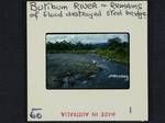 Remains of flood destroyed steel bridge, Butibum River, [Papua New Guinea, 1960?]