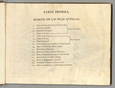 (Contents to) Parte primera : Puertos de las Islas Antillas.