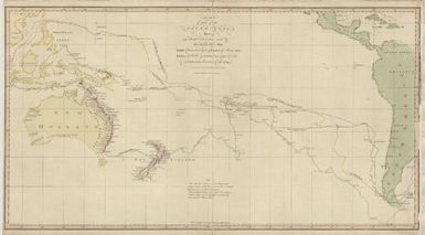 Chart of part of the South Sea, shewing the tracts & discoveries made by His Majestys ships Dolphin, Commodore Byron & Tamer, Capn. Mouat, 1765, Dolphin, Capn. Wallis, & Swallow, Capn. Carteret, 1767, and Endeavour, Lieutenant Cooke, 1769 / engrav'd by W. Whitchurch, Pleasant Row Islington