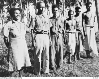 Milne Bay, New Guinea. 1942-09. These six natives were decorated for loyal service, five for their share in the Milne Bay campaign. Left to right: Maiogara, Edward Guise, John Pilacapio; Pilimomi; ..