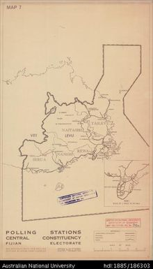 Fiji, Polling Stations Central Constituency, Fijian Electorate, Administration, Sheet 7, 1962, 1:506 880