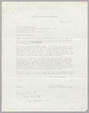 [Letter from F. E. Laughlin to Jackie Johnson, May 1, 1953]