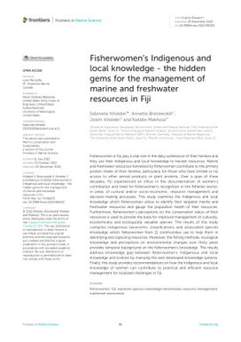 Fisherwomen's Indigenous and Local Knowledge - Hidden Gems for the Management of Marine and Freshwater Resources in Fiji.