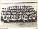 Group portrait of the members of the Women's Land Army at the Atherton Barracks. There are over 50 women at the barracks who work a 5 day week within a 12 mile radius of Atherton. Identified, left ..