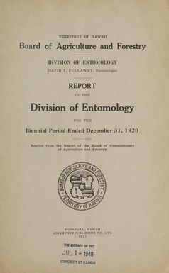 Report of the Division of Entomology for the year ending December 31..