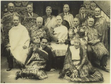 Representatives of the Whanganui River tribes and their solicitor D G B Morison, Dominion Museum, Wellington