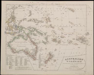 Australien oder Oceanien : nach den besten quellen, besonders nach d'Urville, Rientzi, Meinecke u.s.w. / neu entworfen und gezeichnet von A.H. Kohler, Oberleutnant im Kongl, Sachs, Jngen. Corps