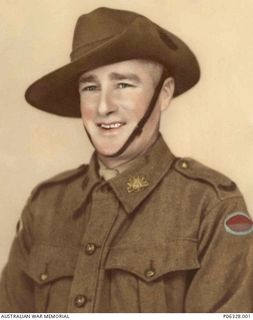 Hand-coloured studio portrait of VX24105 Private (Pte) William Francis Ladner, 2/22 Battalion. Pte Ladner, of Ballarat, Vic, enlisted in June 1940 and served in New Britain. Following the Japanese ..