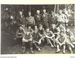 DUMPU, RAMU VALLEY, NEW GUINEA, 1944-02-10. MEMBERS OF NO.12 PLATOON, "B" COMPANY, 57/60TH INFANTRY BATTALION. IDENTIFIED PERSONNEL ARE: QX55028 CORPORAL V.J. WHITWELL (1); VX84572 PRIVATE L.G. ..