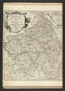 Le Gouvernement general de Champagne presenté à Sa Majesté divise en quatre Lieutenances grles. scavoir les lieutenances gr. les de Reims, Vitry, Troyes, et de la Brye Champenoise. La generalité de Chaalons subdivisée en douse elections qui sont Chaalons, Rethel, Reims, Vitry, Chaumont, Langres, Bar sur Aube, Troyes, Epernay, Sté. Menehoud, Joinville en Champagne, et Sezane en Brye rectifiée suivant l'edit de 1698. La province de Brye divisée en Brye Françoise et Brye champenoise. Partie de la generalité de Paris &c. le tout dressé sir les Memoires du Sr. de Tralage dit de Tillemon par J. B. Nolin Geographe de S. A. R. Monsieur. A Paris, Chez J. B. Nolin, sur le Quay de l’Horloge du Palais a l'Enseigne de la Place des Victoires. Vers le Pont Neuf. Avec Privilege du Roy. 1699.