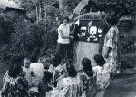 Missionary Miss Bru using a flannelgraph to teaching women