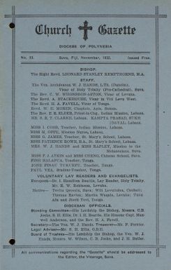 Church Gazette, Polynesia: November 1932