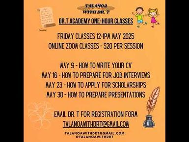 Dr T Friday classes are now open for registration- from 12pm to 1pm on Fridays Fiji Time Zone,