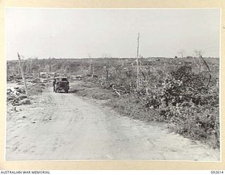 CAPE WOM, NEW GUINEA. 1945-05-29. A GENERAL VIEW OF WEWAK POINT AREA, SHOWING THE TERRAIN AND A JAPANESE TRUCK WHICH IS BEING USED BY OUR TROOPS