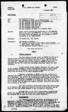 USS Petrof Bay - Rep of Ops in Support of landings in the Palau Is, Period 9/15-29/44