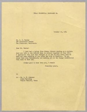 [Letter from I. H. Kempner to O. C. Easter, October 22, 1954]