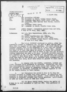 USS MONTEREY - Report of Operations, Against Guam and Rota Islands, Marianas Period 7/6-28/44