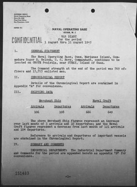 NOB, GUAM - War Diary, 8/1-31/45