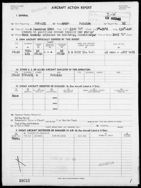 VMF-121 - ACA Rep #16 - Bombing & Strafing Area Adjacent to Airstrip on Babelthuap Is, Palau Is, 12/4/44