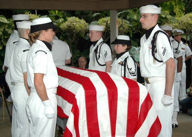 A US Navy (USN) reinterment ceremony in honor of SEAMAN Second Class (S2C) Warren Hickock, a Pearl Harbor Sailor who was killed in action on December 7th, 1941, and was finally laid to rest at Punchbowl, the National Memorial Cemetery of the Pacific. Previously an unknown Sailor listed as Unknown for more than 65 years, until recently