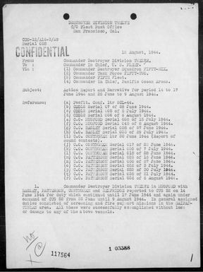 COMDESDIV 12 - Rep of ops in the Saipan-Tinian Area, Marianas, 6/14/44 - 8/9/44