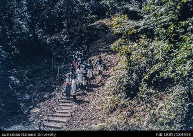 Papua New Guineans on stairs