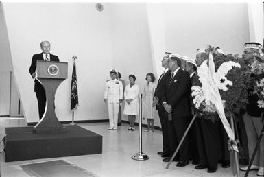 President Gerald R. Ford Delivering Remarks at a Wreath Laying Ceremony at the USS Arizona Memorial in Pearl Harbor, Hawaii