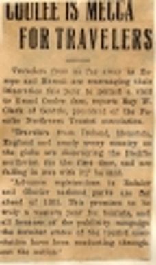 Coulee is Mecca for travelers State history. Grand Coulee dam. Clubs & associations. 1936-05-29