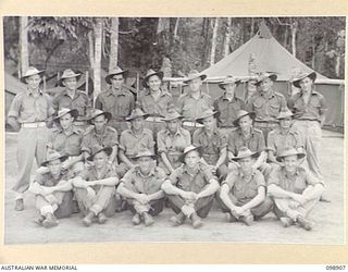 FAURO ISLAND, BOUGAINVILLE AREA. 1945-11-13. MEMBERS OF 11 PLATOON, B COMPANY, 7 INFANTRY BATTALION. (FOR IDENTIFICATION OF 21 NAMED PERSONNEL REFER TO PROVISIONAL CAPTION OR NAME INDEX.)