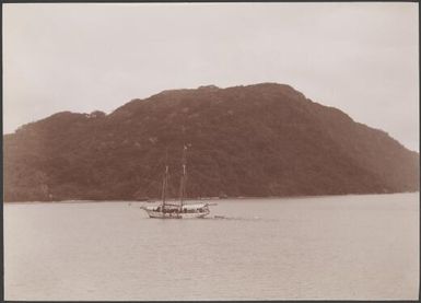 French schooner the Albatross, in Steep Cliff Bay, Raga, New Hebrides, 1906 / J.W. Beattie