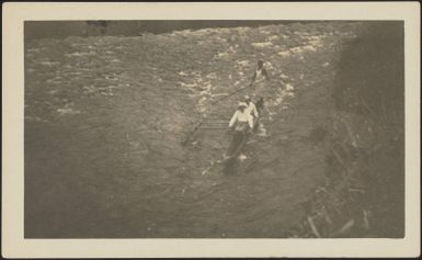 Outrigger canoe on the Wainimala River, Fiji, July 1930