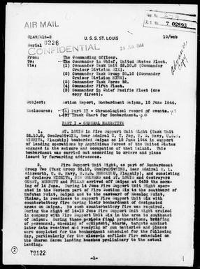 USS ST LOUIS - Rep of Bombardment of Saipan Is, Marianas, 6/15/44