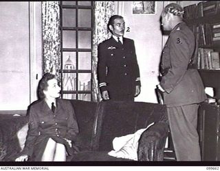 LAE, NEW GUINEA, 1945-12-18. CORPORAL (CPL) P. M. RHODES, (LADY ELIZABETH) (1) CPL R. M. H. STEELE, (COLBERT) (2) AND LIEUTENANT J. P. STORR, (DUKE OF AYR AND STIRLING) (3) PLAYERS OF DETACHMENT 12 ..