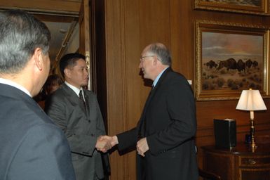 Secretary Ken Salazar [with visiting delegation led by] Guam Governor Felix Perez Camacho, [Interior headquarters, Washington, D.C.] - 2/26/2010