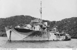 BATHURST CLASS MINESWEEPER/CORVETTE HMAS SHEPPARTON. SHEPPARTON WAS COMMISSIONED ON 1 FEBRUARY 1943 AND SPENT HER WARTIME SERVICE IN AUSTRALIAN AND NEW GUINEA WATERS. AFTER SOME POST WAR SURVEY ..