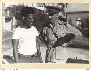 OCEAN ISLAND, 1945-10-01. NABETARI, A GILBERTESE ISLANDER WHO LIVED AT SEA FOR 7 MONTHS WHILE ESCAPING FROM THE JAPANESE DURING THEIR OCCUPATION OF THE ISLAND. MAJ R.F. WAKEFIELD, BRITISH DISTRICT ..