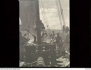 PORT MORESBY, PAPUA. C. 1944. THE CREW OF A SAILING VESSEL, PROBABLY THE WAITARA, USED BY THE RAAF RESCUE SERVICE