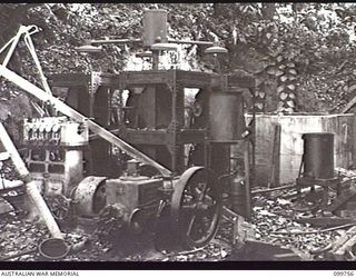 RABAUL, NEW BRITAIN, 1946-01-21. JAPANESE NAVAL COMPRESSOR STATION ON TAWUI POINT. THE INSTALLATION PRODUCED COMPRESSED AIR WHICH WAS USED FOR FILLING TORPEDOES