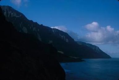 [Landscape of rugged cliffs and coast on Kauai Island, United States]