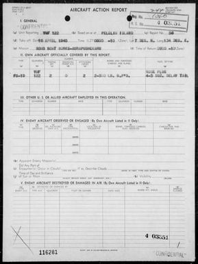 VMF-122 - ACA reps nos 56-57 - Bombing targets in the Palau Is & in the Yap Area, Carolines on 4/16/45