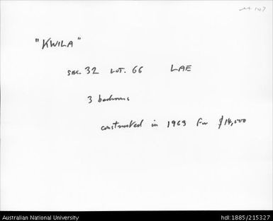 New Guinea houses, New Guinea Research Unit: Allotment 66, Kwila