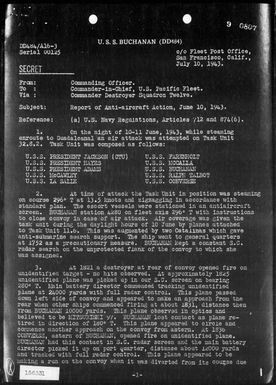 USS BUCHANAN - Report of AA action in the Solomon Islands, night of 6/10-11/43