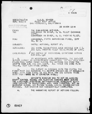 USS SC-539 - Act Rep, 1/19/44 to 2/18/44, Marshall Islands