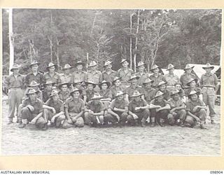 FAURO ISLAND, BOUGAINVILLE AREA. 1945-11-13. MEMBERS OF 16 PLATOON, D COMPANY, 7 INFANTRY BATTALION. (FOR IDENTIFICATION OF 33 NAMED PERSONNEL REFER TO PROVISIONAL CAPTION OR NAME INDEX.)