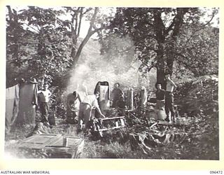 MALAGUNA, RABAUL AREA, NEW BRITAIN, 1945-09-11. SECTION OF THE VISITORS AND OBSERVERS CAMP BEING ESTABLISHED BY TROOPS OF 4 INFANTRY BRIGADE AFTER THEIR OCCUPATION OF RABAUL. THE CAMP WAS LOCATED ..