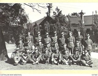 MELBOURNE, AUSTRALIA. 1942-10. GROUP OF PERSONNEL OF AUSTRALIAN ARMY CONCERT PARTY TAKEN ON THE EVE OF THEIR DEPARTURE FOR NEW GUINEA