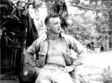 PFC Edward Feininger takes a smoke break on Guadalcanal, 1940s